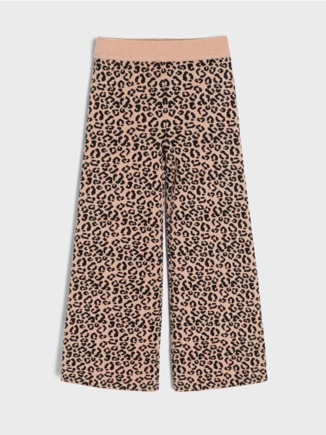 Sinsay - Pantaloni wide leg cu viscoză cu imprimeu leopard - bej