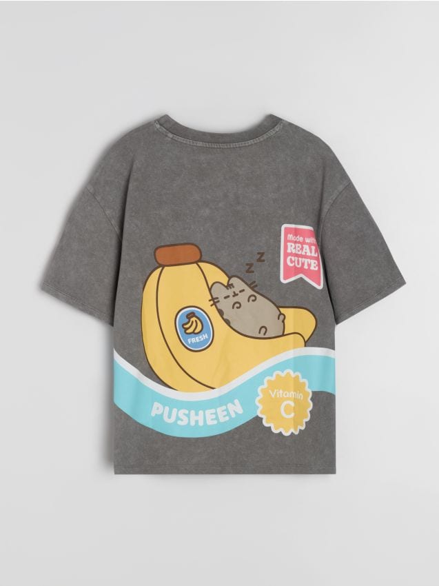 Sinsay - Tricou din bumbac cu imprimeu pe spate Pusheen the Cat - gri-închis