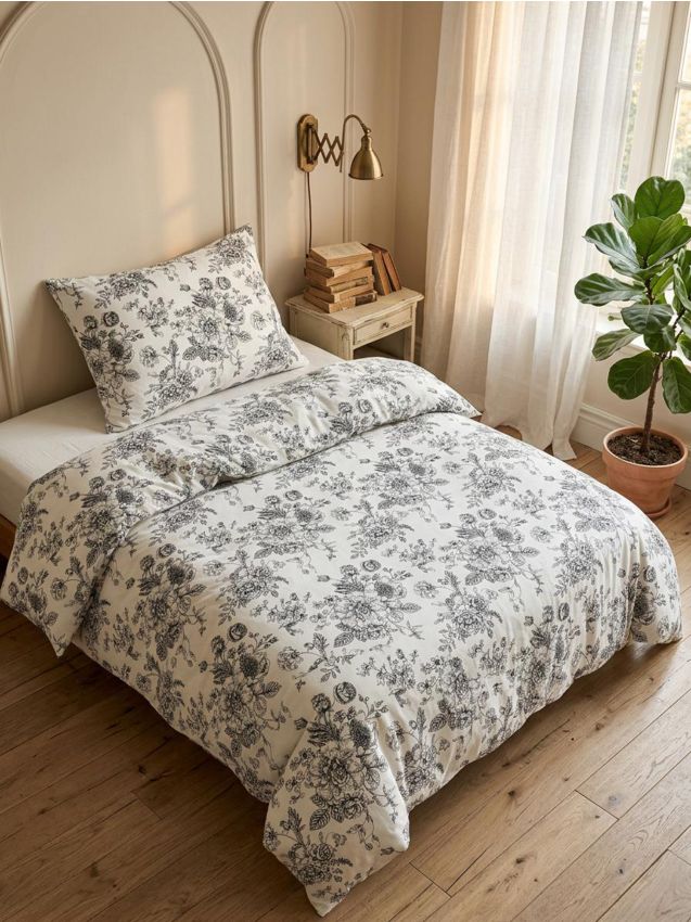 Sinsay - Set de lenjerie de pat cu motiv floral - negru