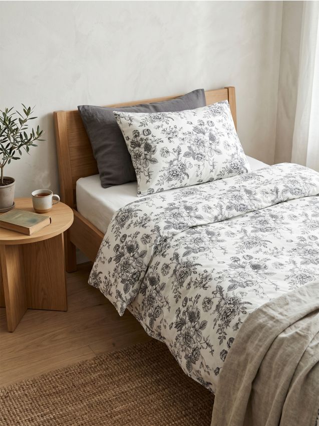Set di biancheria da letto con motivo floreale - nero