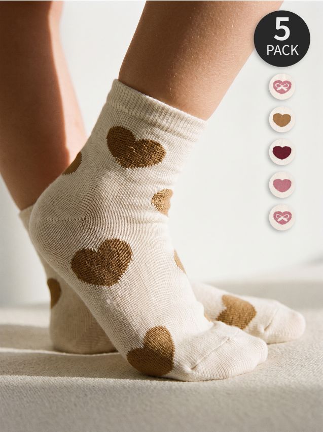 Sinsay - Șosete din bumbac cu model de inimioare, set de 5 - multicolor