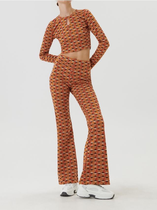 Sinsay - Crop top cu mâneci lungi și model geometric - multicolor