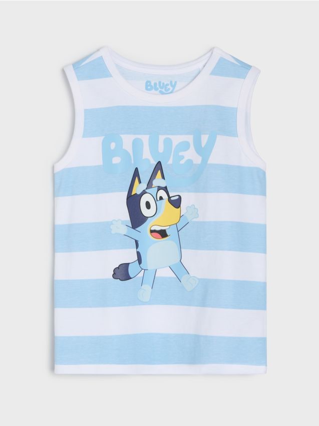 Sinsay - Tricou din bumbac fără mâneci cu imprimeu Bluey - mid blue