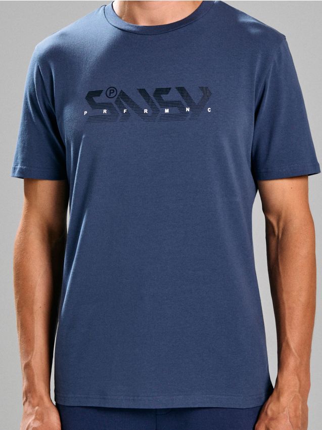 Sinsay - Tricou cu inscripție SNSY PERFORMANCE - albastru metalizat