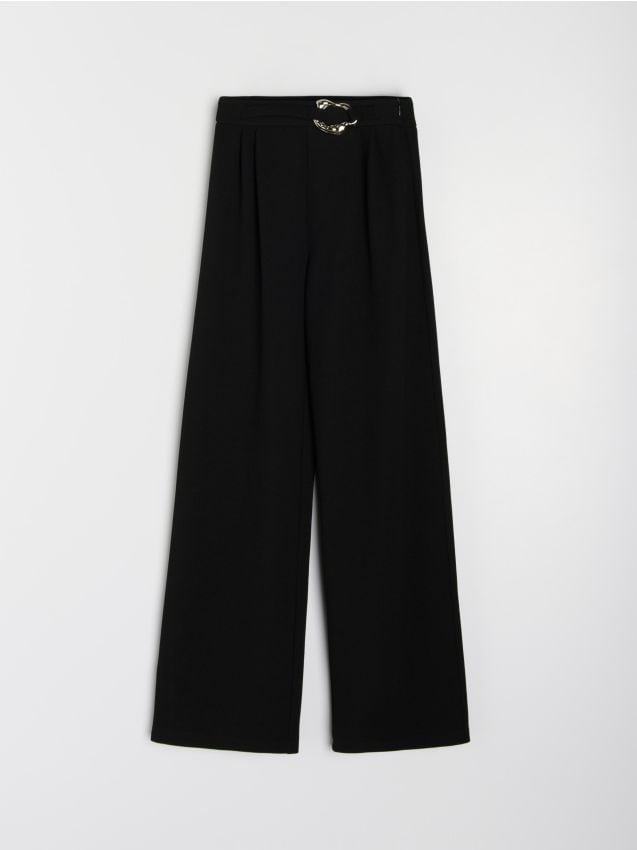 Sinsay - Pantaloni wide-leg cu pliuri - negru