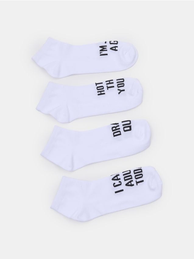 Sinsay - Stopki z humorystycznymi tekstami 4 pack - biały