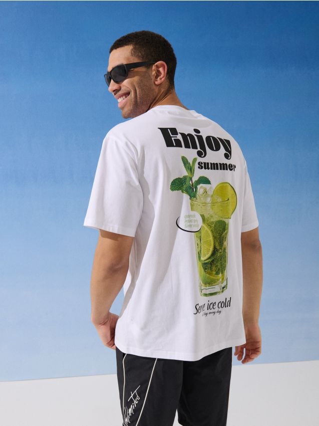 Sinsay - Tricou din bumbac cu inscripție Enjoy - alb