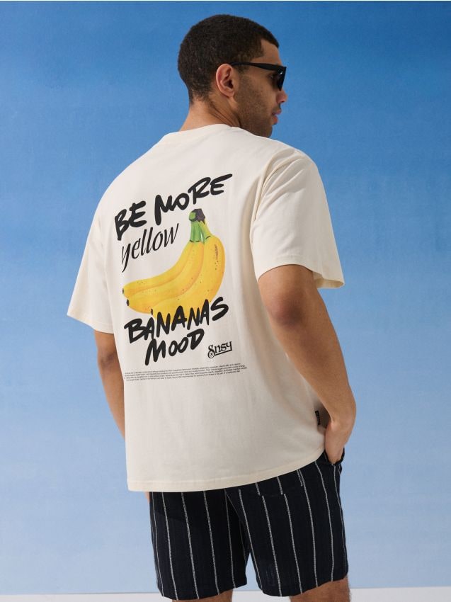 Sinsay - Tricou din bumbac cu inscripție Be More - crem