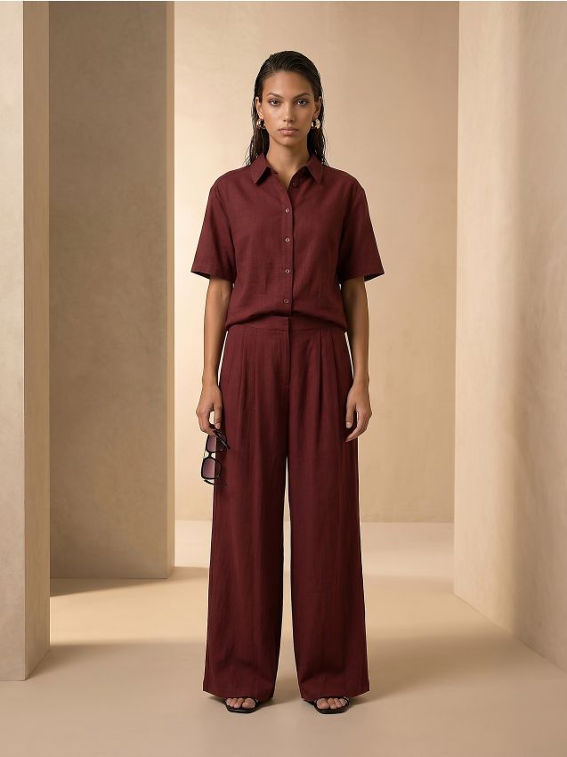 Sinsay - Pantaloni wide leg cu viscoză - maro
