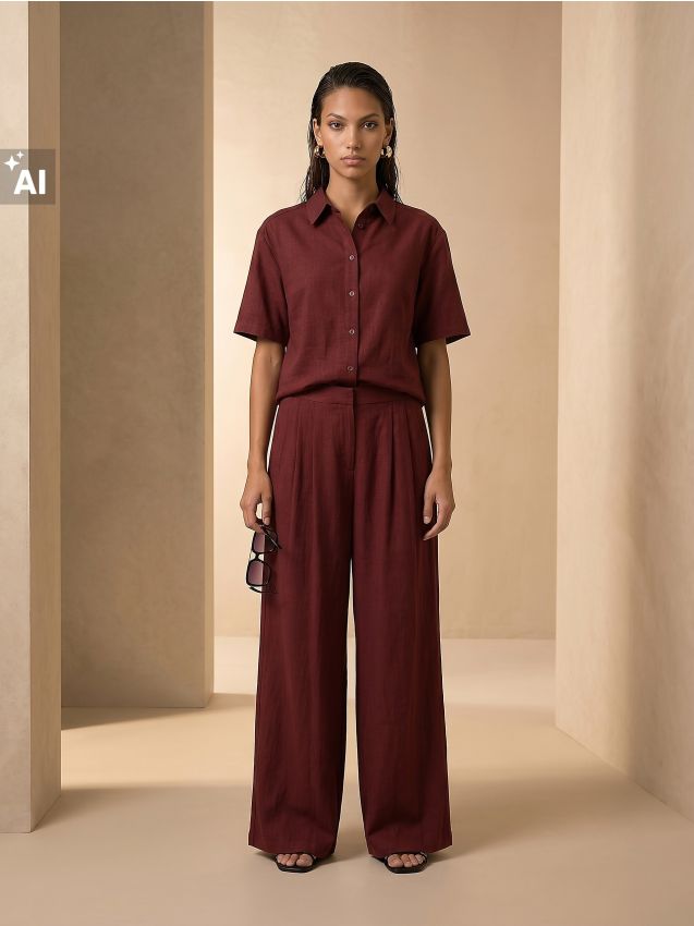 Sinsay - Pantaloni wide leg cu viscoză - maro