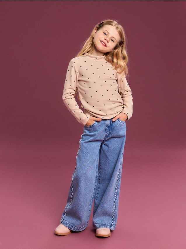 Sinsay - Jeans wide leg cu broderie decorativă - albastru