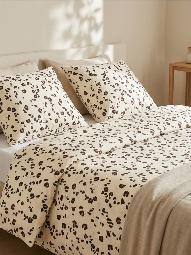 Sinsay - Set de lenjerie de pat din bumbac cu model leopard - alb