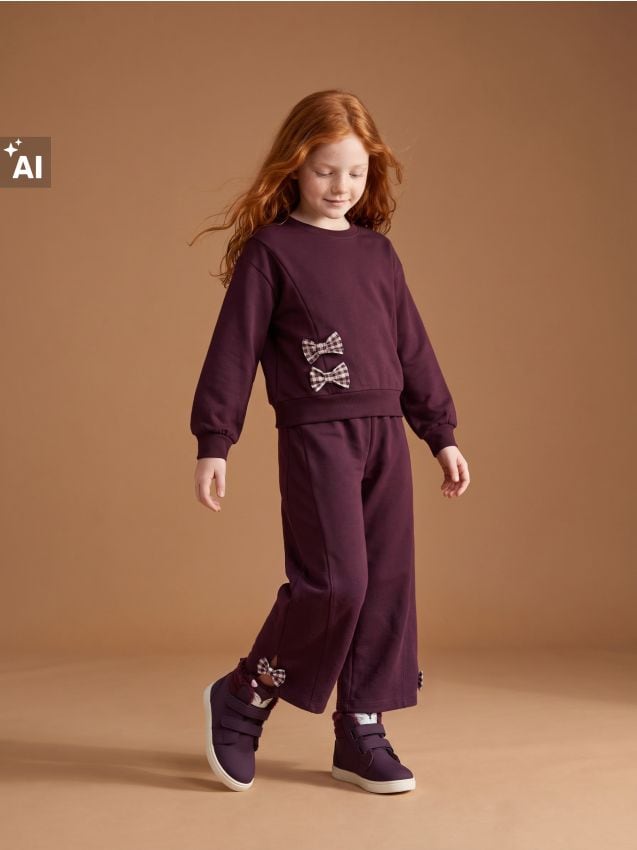 Sinsay - Pantaloni de trening wide leg cu funde pe laterale - violet-închis