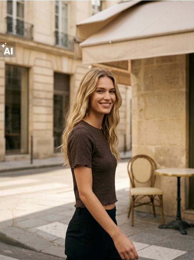 Sinsay - Crop top din material texturat - maro-închis
