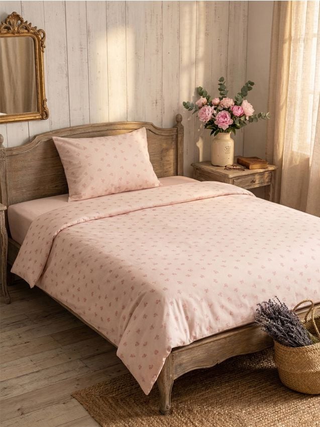 Sinsay - Set de lenjerie de pat cu bumbac cu motiv floral - roz-trandafiriu