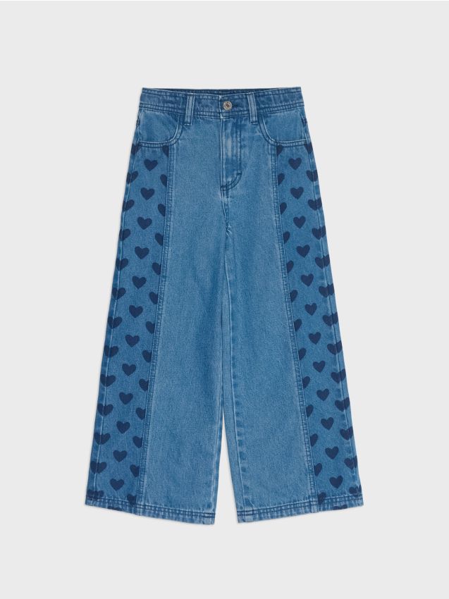 Sinsay - Blugi wide leg cu inimioare pe părți - bleumarin