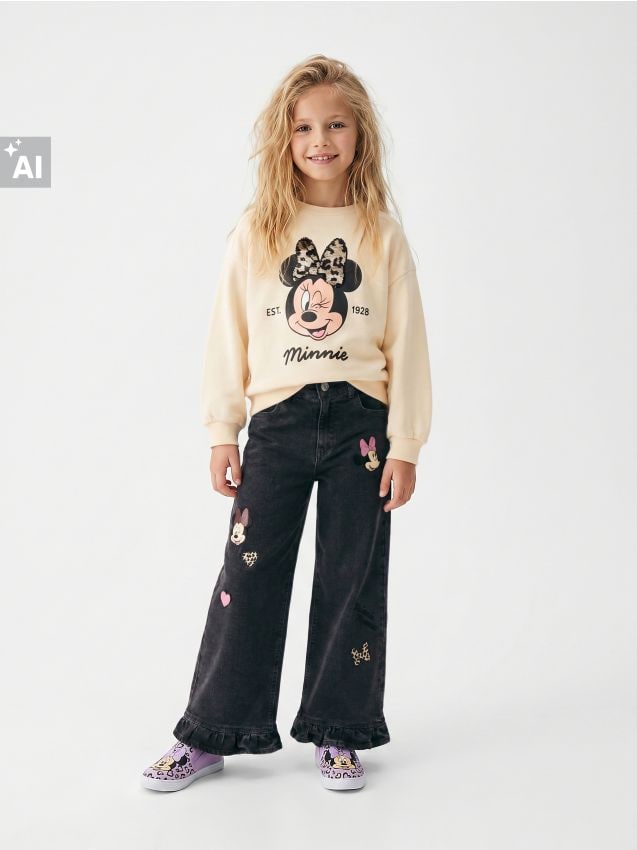 Sinsay - Blugi wide leg cu amestec de vâscoză Minnie Mouse - gri-închis