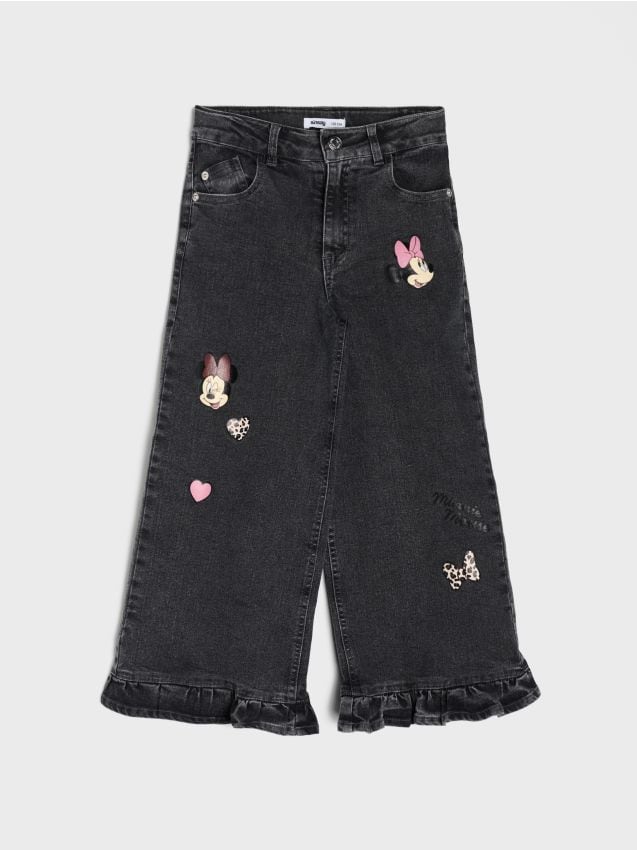 Sinsay - Blugi wide leg cu amestec de vâscoză Minnie Mouse - gri-închis