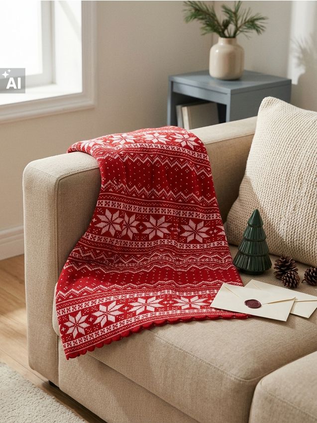 Sinsay - Cuvertură de Crăciun din fleece cu model geometric și finisaj ondulat - roșu