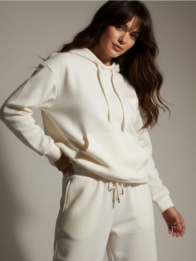 Sinsay - Dresowa bluza hoodie z kieszenią - kremowy