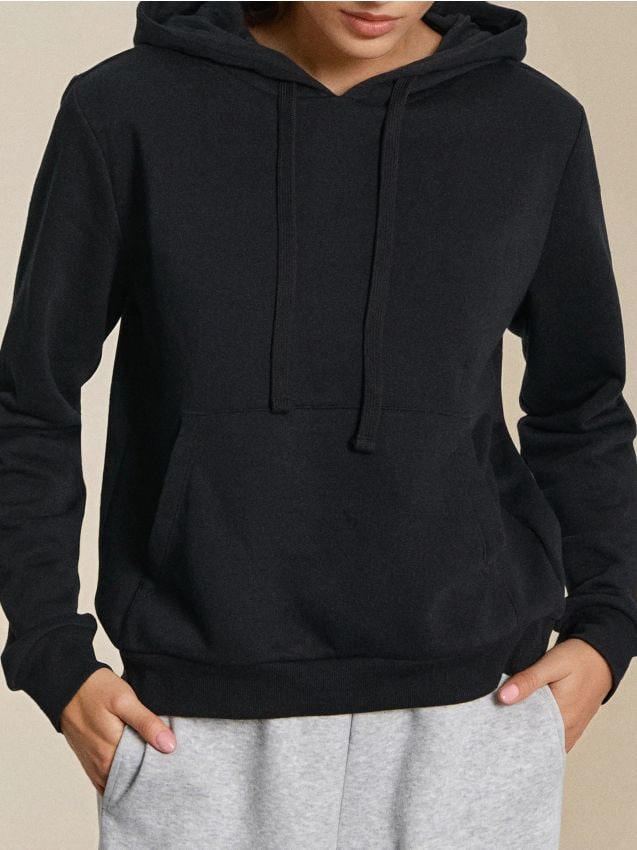 Sinsay - Bluză hoodie din material de trening cu buzunar - negru
