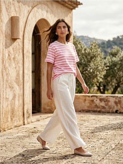 Памучна раирана тениска с декоративни кристали