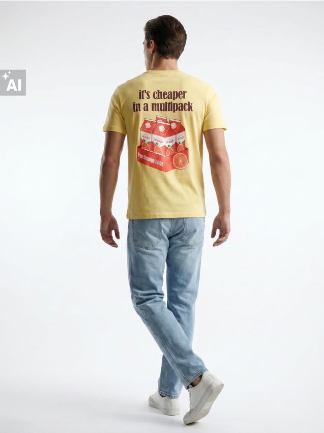 Sinsay - Tricou din bumbac cu imprimeu suc de portocale - galben