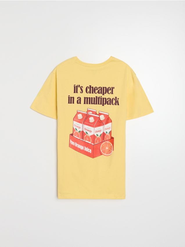Sinsay - Tricou din bumbac cu imprimeu suc de portocale - galben