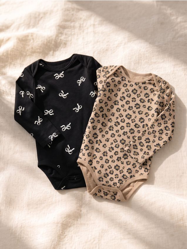 Sinsay - Body din bumbac cu model leopard și fundă 2 pack - bej