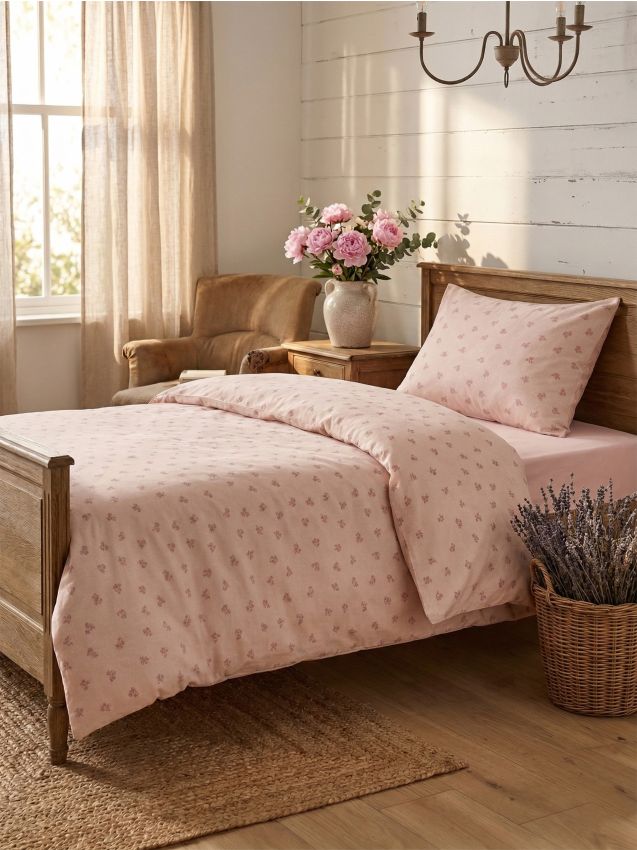 Sinsay - Set de lenjerie de pat cu bumbac cu motiv floral - roz-trandafiriu