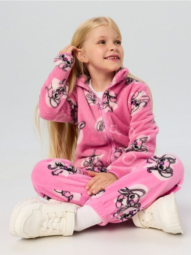 Sinsay - Pantaloni jogger din fleece Lilo & Stitch - roz