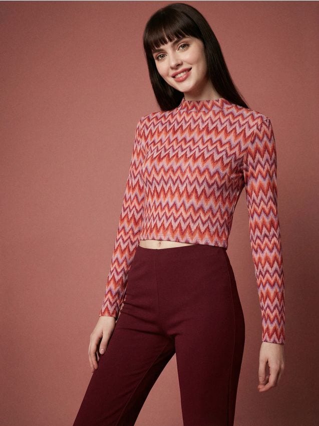 Sinsay - Bluză jacquard cu guler înalt - multicolor