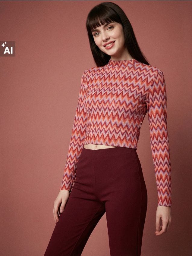 Sinsay - Bluză jacquard cu guler înalt - multicolor