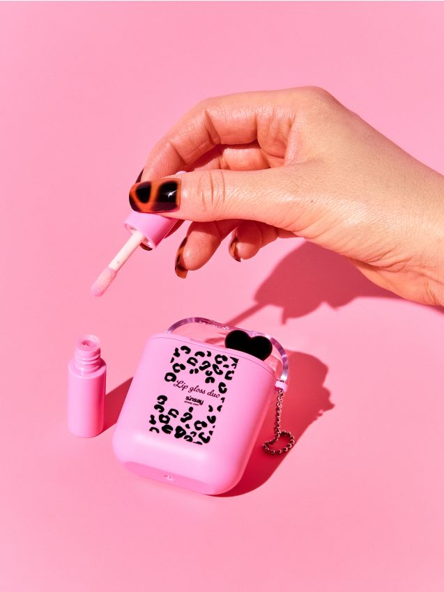 Sinsay - Luciu de buze în etui cu imprimeu leopard, set de 2 - roz-pastel