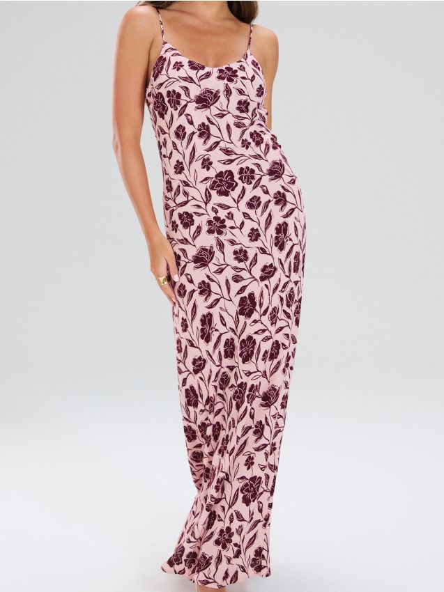 Sinsay - Rochie midi cu bretele cu imprimeu floral - bordo