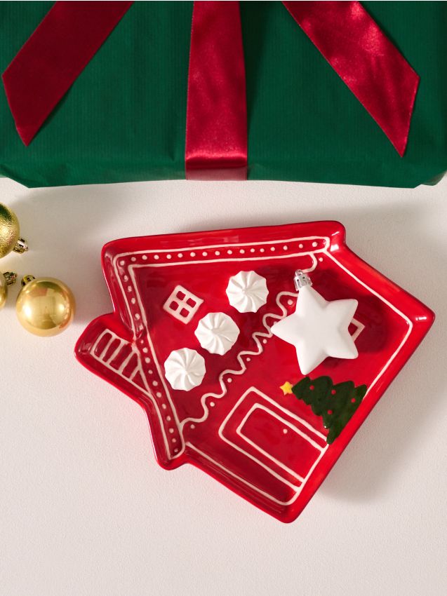 Sinsay - Vianočný tanier v tvare domu - červená