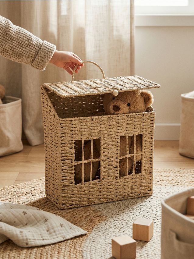 Sinsay - Coș de depozitare împletit în formă de casă - bej