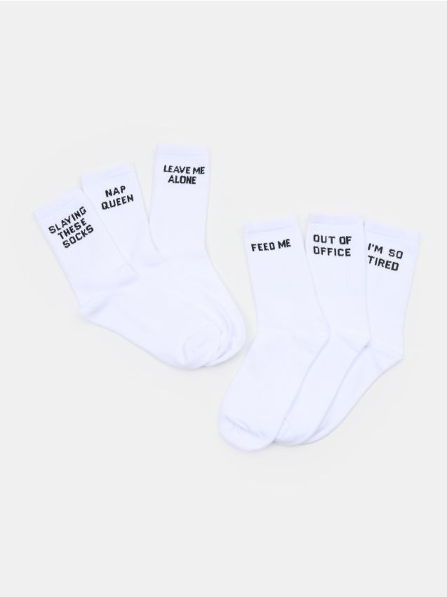 Sinsay - Długie skarpetki z napisami 3 pack - biały
