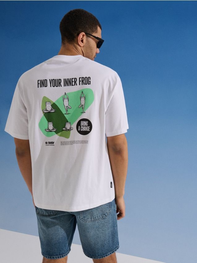 Sinsay - Tricou din bumbac cu imprimeu cu broască - alb