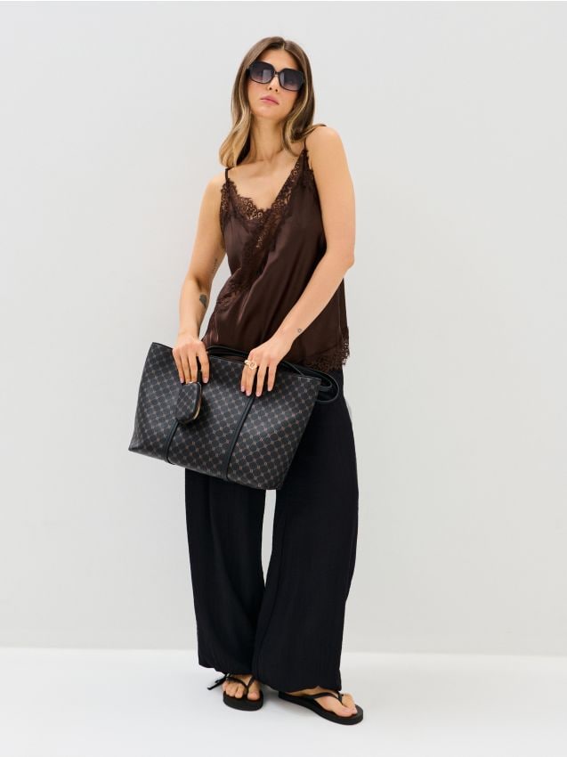 Sinsay - Szerokie spodnie z regulacją nogawki z wiskozą - czarny