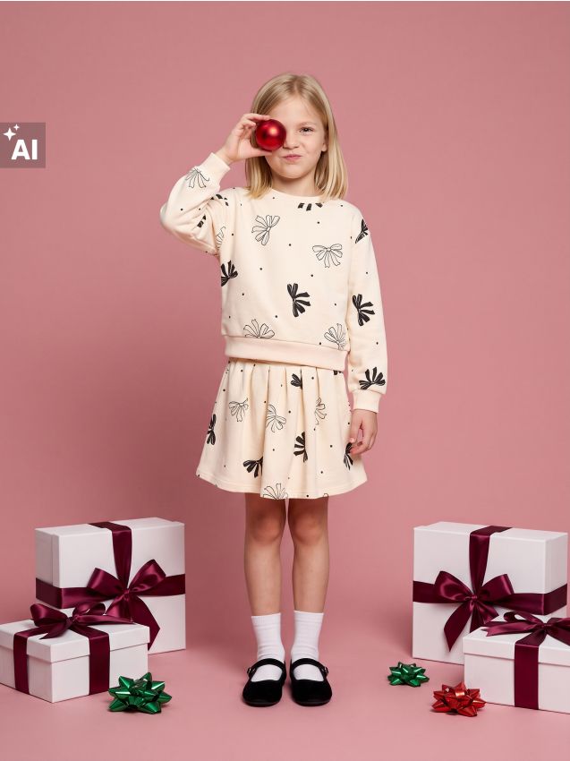 Sinsay - Set: bluză și fustă cu motiv cu funde - multicolor