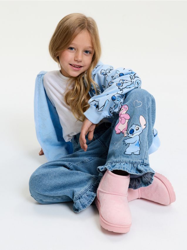 Sinsay - Blugi wide leg căptușiți cu efect prespălat Stitch - albastru