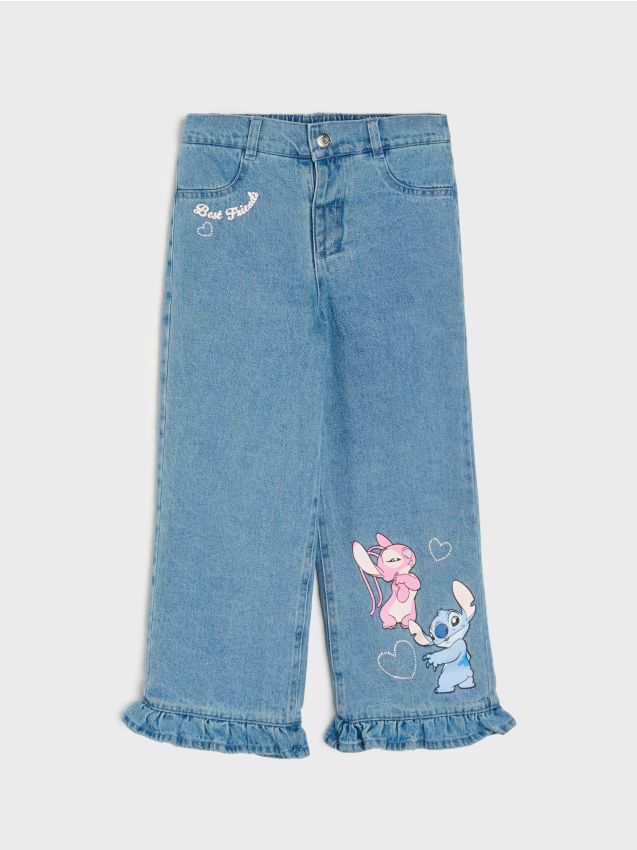 Sinsay - Blugi wide leg căptușiți cu efect prespălat Stitch - albastru