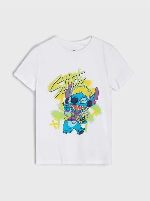 Sinsay - Tricou din bumbac cu imprimeu Stitch - alb