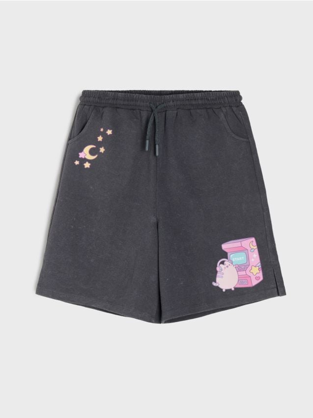 Sinsay - Șorturi largi cu imprimeu Pusheen the Cat - gri-închis