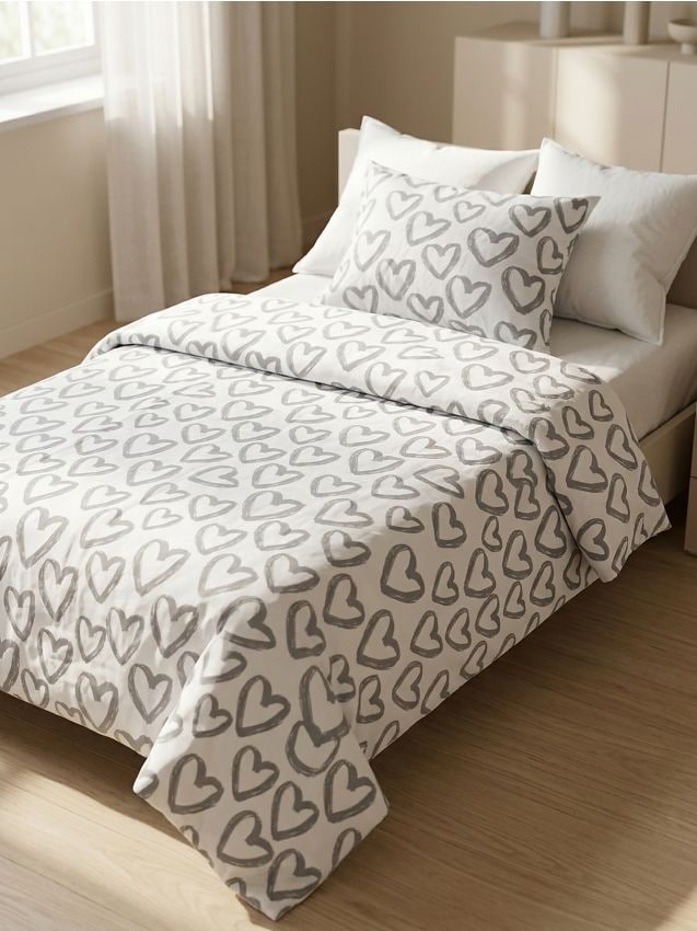 Sinsay - Set de lenjerie de pat din bumbac cu inimioare - gri-neutru