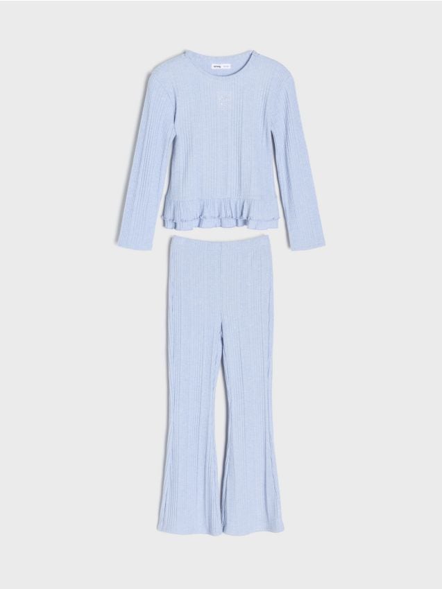 Sinsay - Set reiat: bluză și pantaloni flare cu viscoză - light blue