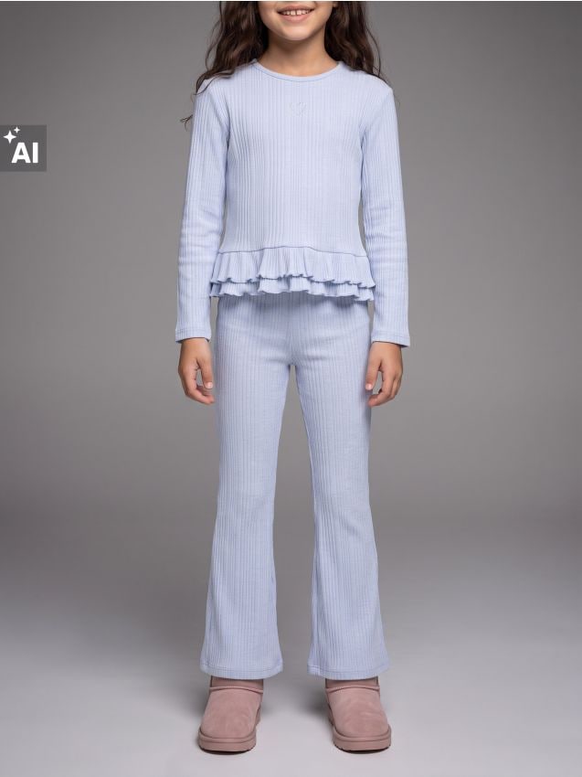 Sinsay - Set reiat: bluză și pantaloni flare cu viscoză - light blue