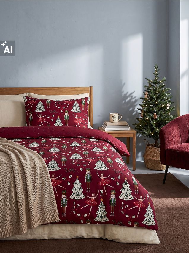 Sinsay - Set de lenjerie de pat cu model de Crăciun - roșu