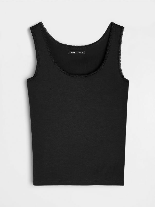 Sinsay - Bawełniany top - czarny